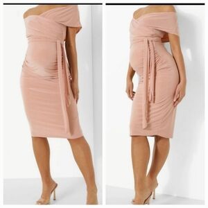 BOOHO Maternity Off The Shoulder Tie Waist Dress Size 10